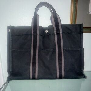 💯Hermes Vintage Black and Gray Canvas Briefcase